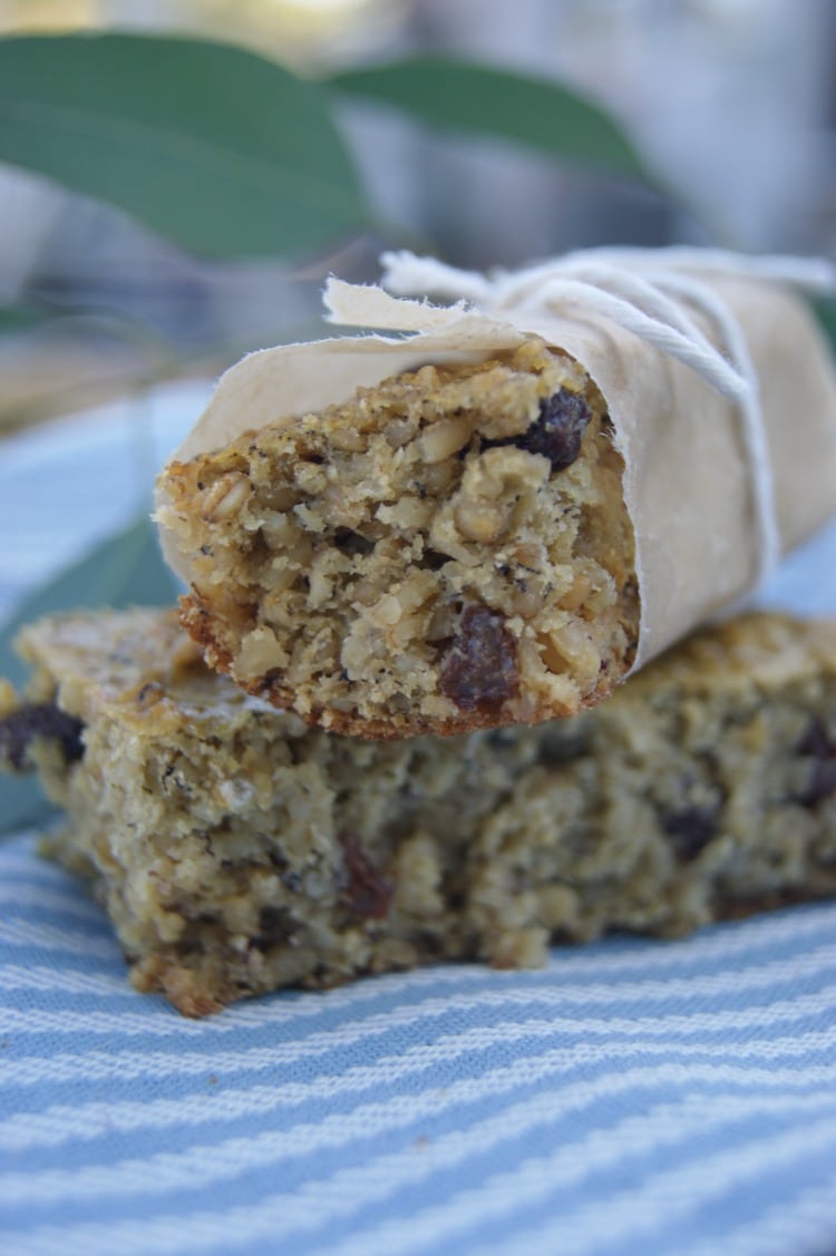 Soaked Oatmeal Breakfast Bars - sugar free! Lightly sweetened with overripe bananas and a touch of plump raisins is all that's needed to get you going. Soaked grains for optimal digestion and nutrient absorption.