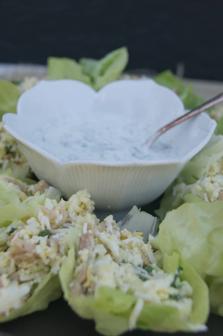 Cod Liver, Rice & Egg Lettuce Wraps - Incredibly nutrient-dense cod-liver tossed with cauli-rice (or regular rice), pastured eggs and drizzled dill yogurt dressing. Nourishing for #GAPS diet and #Paleo and even #whole30 compliant if the dressing is omitted