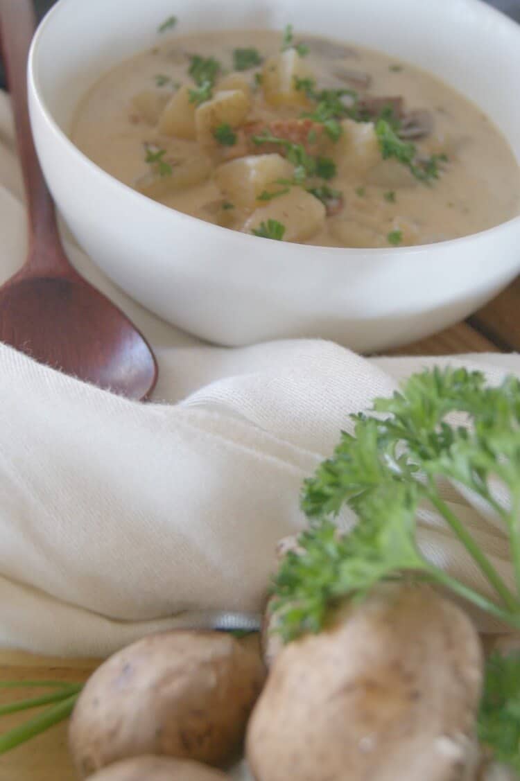 Mushroom & Bacon Potato Chowder - hearty, comforting and delicious. #grainfree #glutenfree #paleo