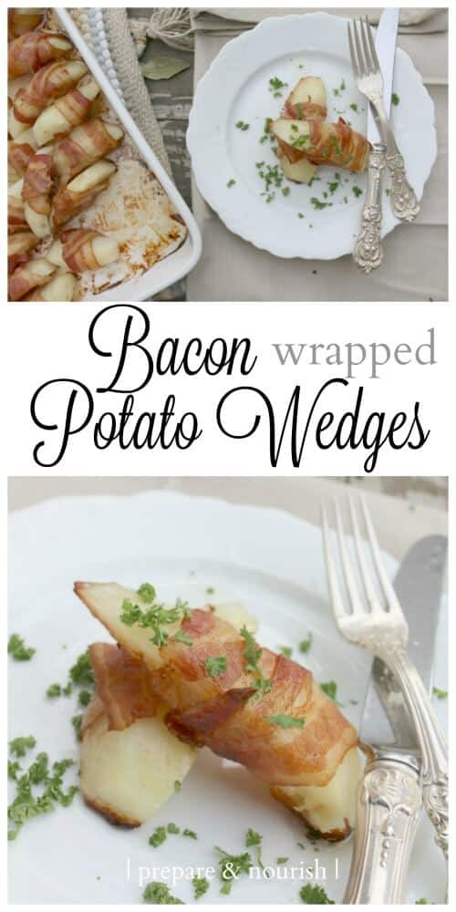 Bacon Wrapped Potato Wedges - this 2-ingredient dish will be a hit at your table. There is a trick to making the potatoes tender and tasty, click to find out what it is!