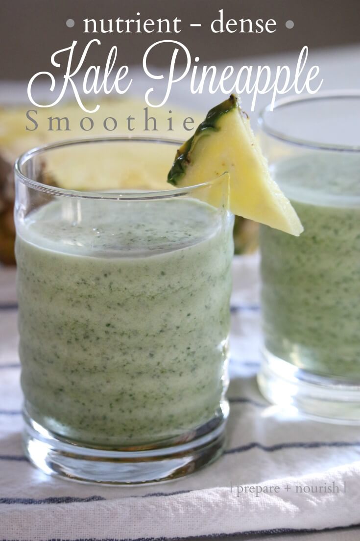 Nutrient-Dense Kale Pineapple Smoothie - Smoothies are a great way to sneak in some of those unfavorable but nutrient dense ingredients. Like cooked kale. Easy to digest and full of nutrients, this smoothie is a healthy blend of tropical and earthy tones.