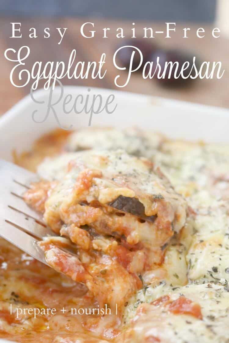 Easy Grain-Free Eggplant Parmesan - make this paleo and grain free side dish today. Click to see the recipe. 